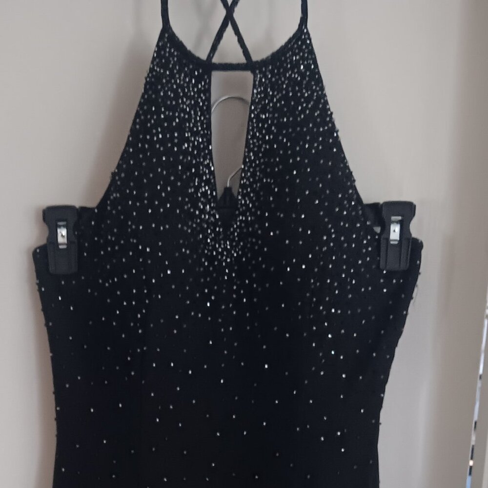 Chica's Nites Black Beaded Halter Full Length Formal Dress US Size M